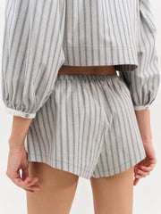 Women Linen Stripe Shorts - Blue