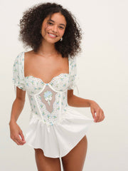 Women Budding Blossom Sleep Romper - White