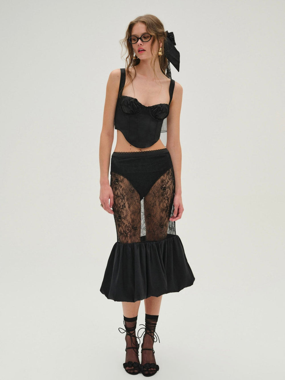 Women Sugarplum Lace Midi Skirt - Black