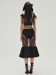Women Sugarplum Lace Midi Skirt - Black