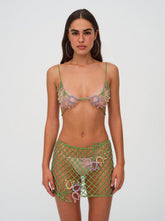 Women Tulip Grid Rhinestone Skirt - Green