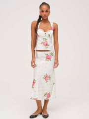 Women Rosebud Midi Skirt - White
