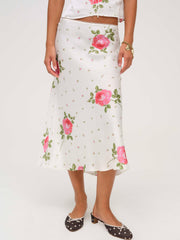 Women Rosebud Midi Skirt - White