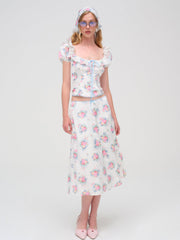 Women Doily Bouquet Midi Skirt - White
