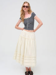 Women Eyelet Midi Skirt - White
