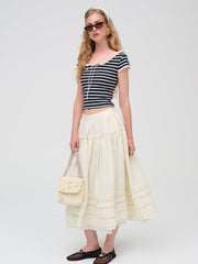 Women Eyelet Midi Skirt - White