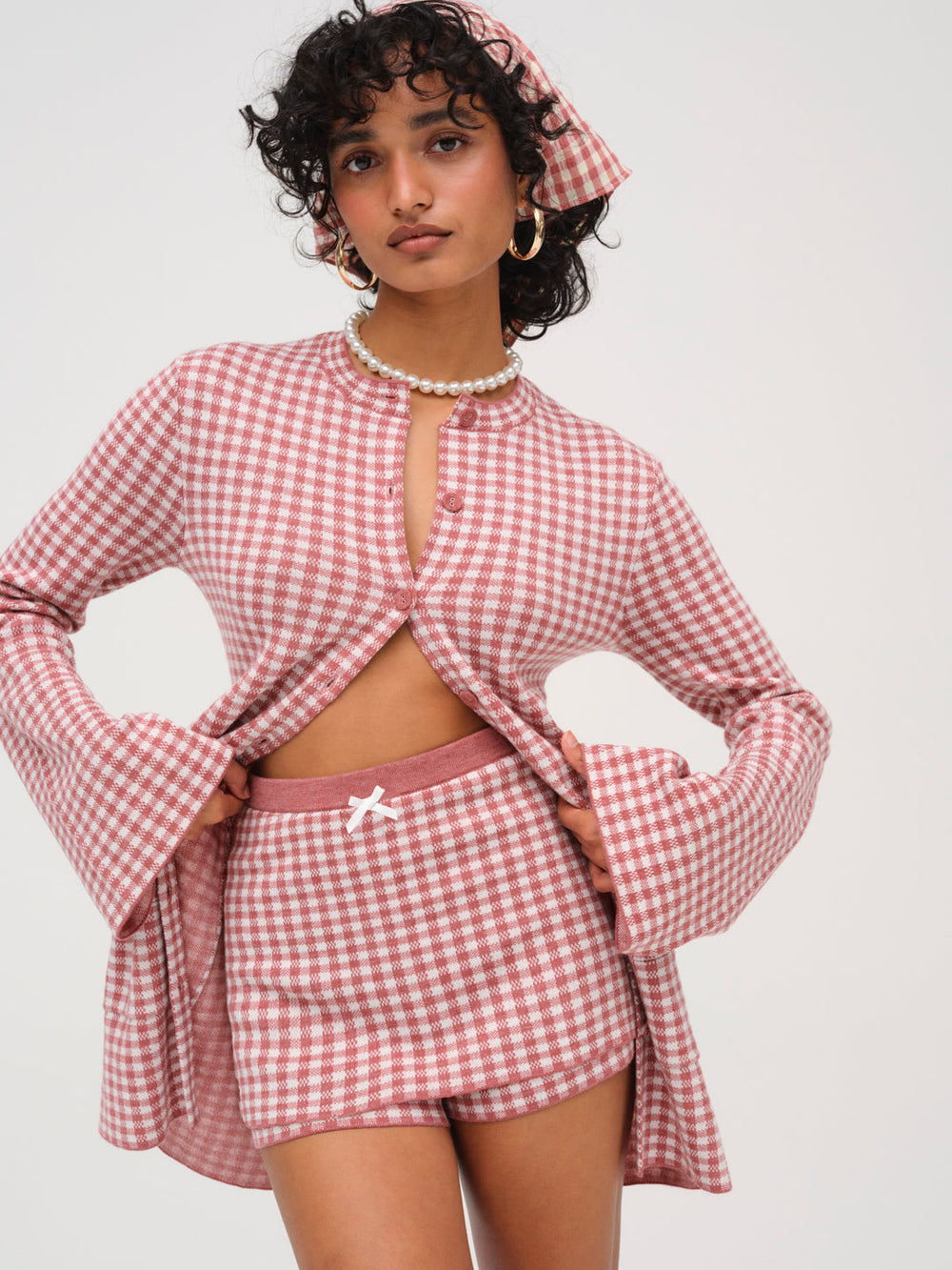 Women Gingham Knit Skort - Mauve