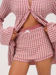 Women Gingham Knit Skort - Mauve