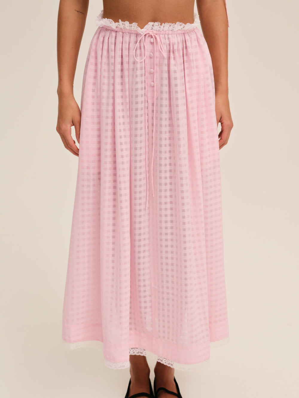Women Ginny Gingham Midi Skirt - Pink