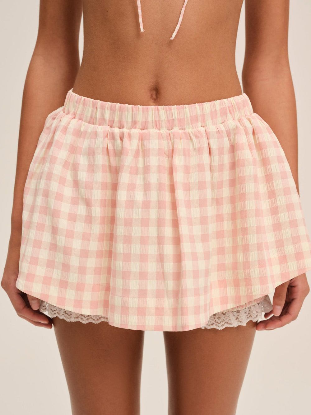 Women Petal Gingham Skort - Peach