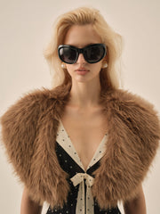 Women Warm Honey Faux Fur Stole - Brown