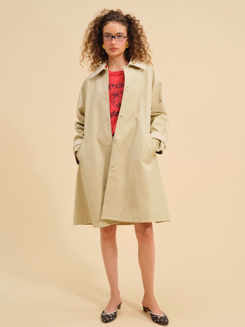 Women Gabardine Trench Coat - CAMEL