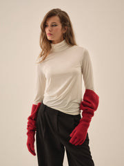 Women Slouchy Rib Knit Gloves - Red
