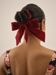 Women Clara Velvet Ribbon Bow - Red