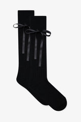 Women Knee-High Bow Socks - Black