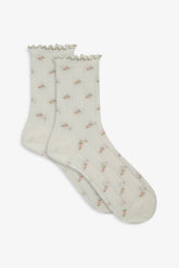 Women Pointelle Floral Crew Socks - Cream