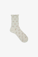 Women Pointelle Floral Crew Socks - Cream