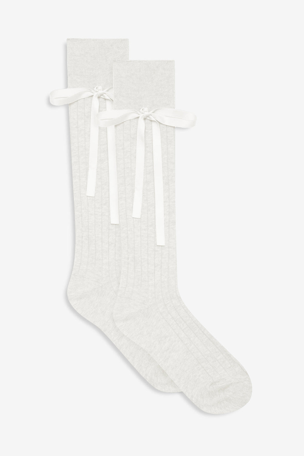 Women Knee-High Bow Socks - Cream