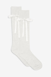 Women Knee-High Bow Socks - Cream