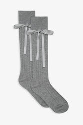 Women Knee-High Bow Socks - Grey