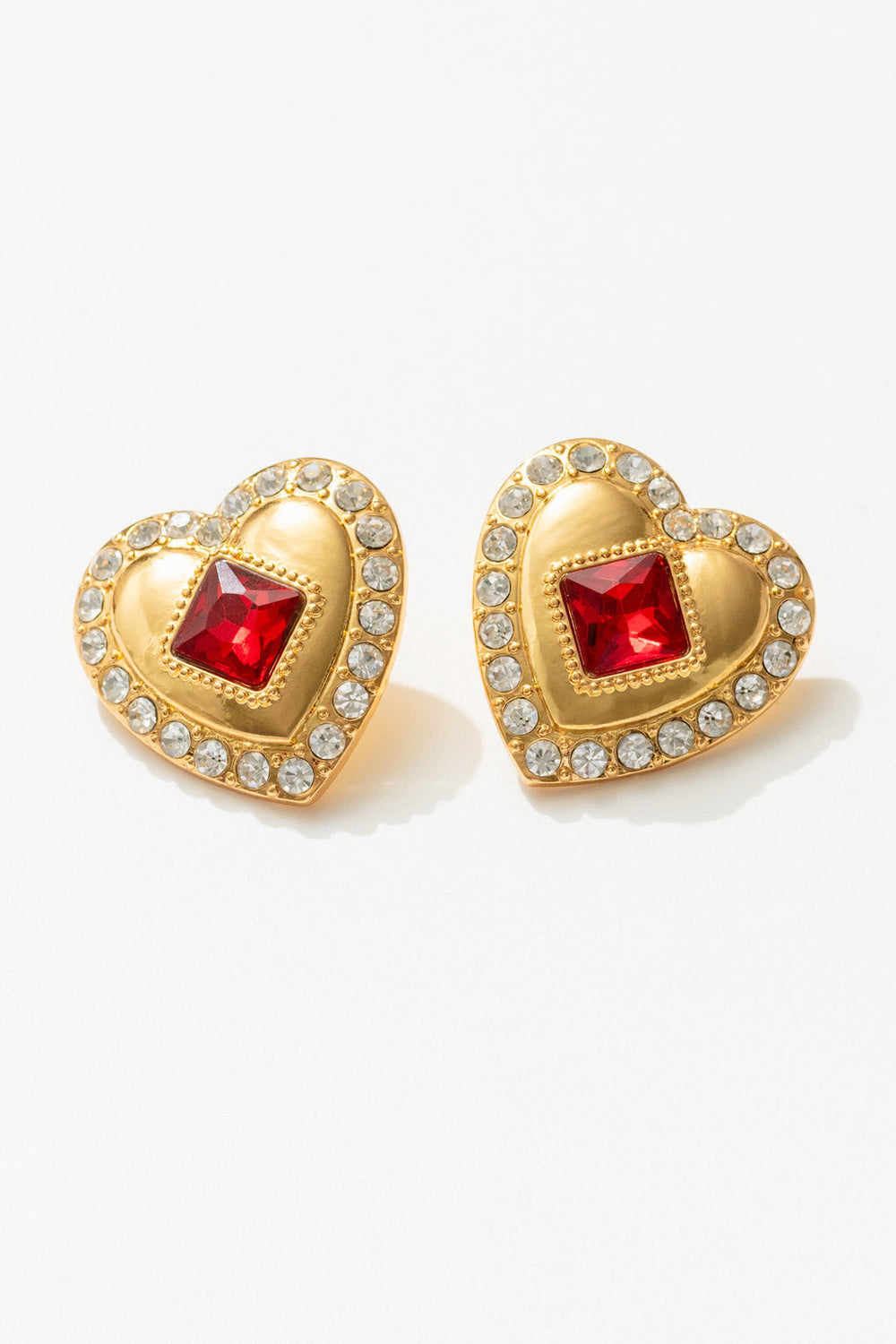 Women Ruby Red Heart Earrings - Red