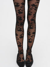 Women Floral Knit Tights - Black