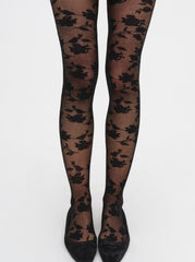 Women Floral Knit Tights - Black