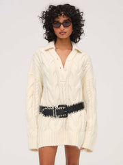 Women Wide Stitch Belt - Black