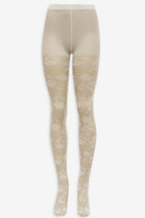 Women Floral Knit Tights - White