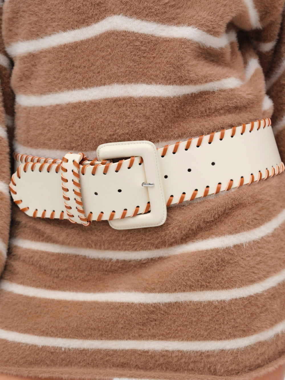 Women Wide Stitch Belt - Cream