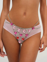 Women Rhinestone Heart Thong Panty - Red