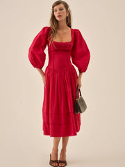 Women Betsy Bow Midi Dress - Red