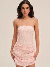 Women Raspberry Rose Strapless Mini Dress - Pink