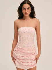 Women Raspberry Rose Strapless Mini Dress - Pink