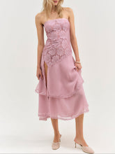 Women Claudia Rose Lace Strapless Midi Dress - Mulberry