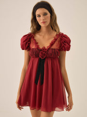 Women Claudine Chiffon Mini Dress - Oxblood
