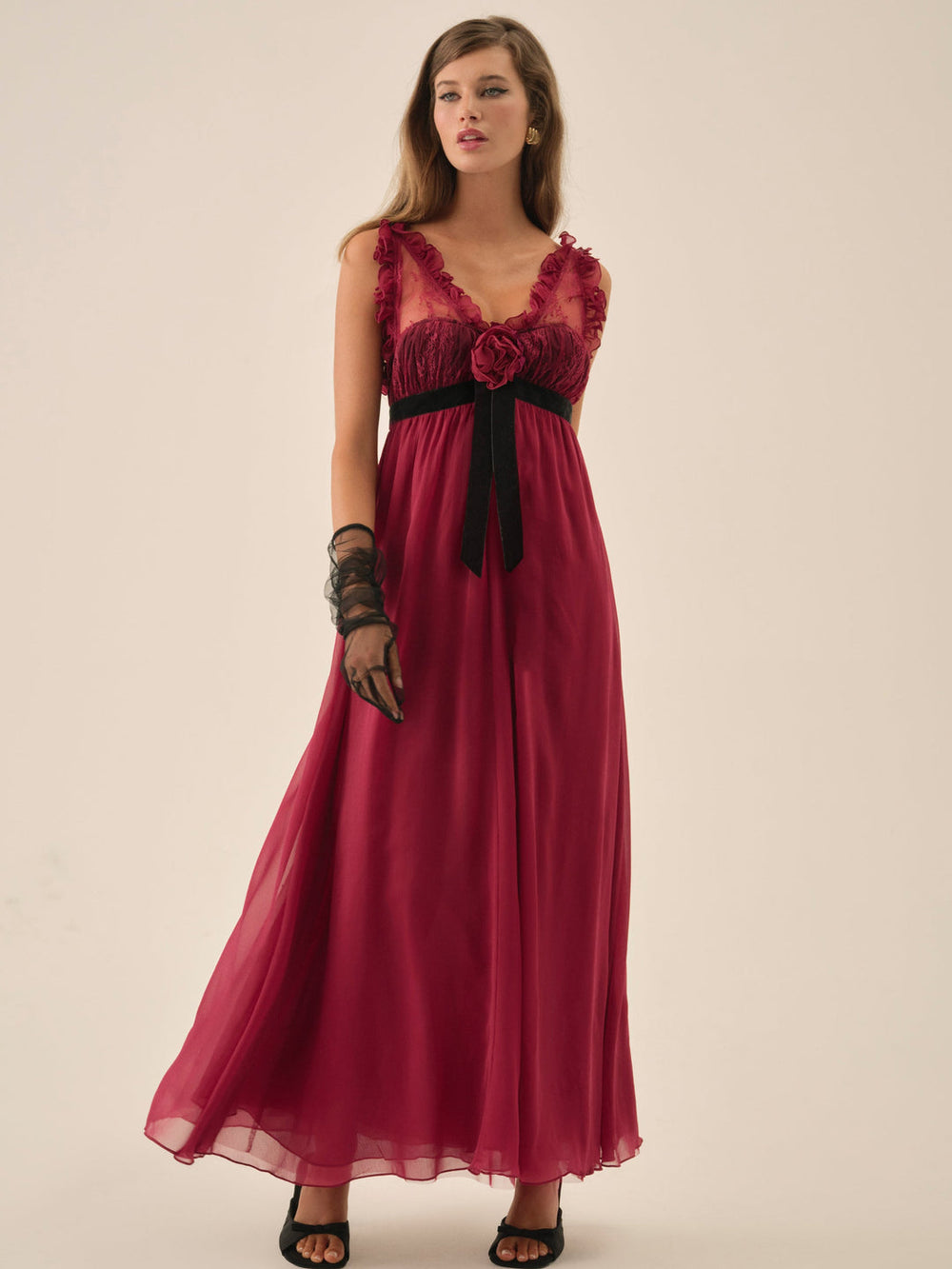 Women Claudine Chiffon Maxi Dress - Oxblood