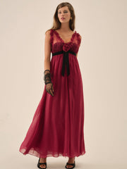 Women Claudine Chiffon Maxi Dress - Oxblood