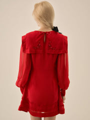 Women Betsy Bow Mini Dress - Red