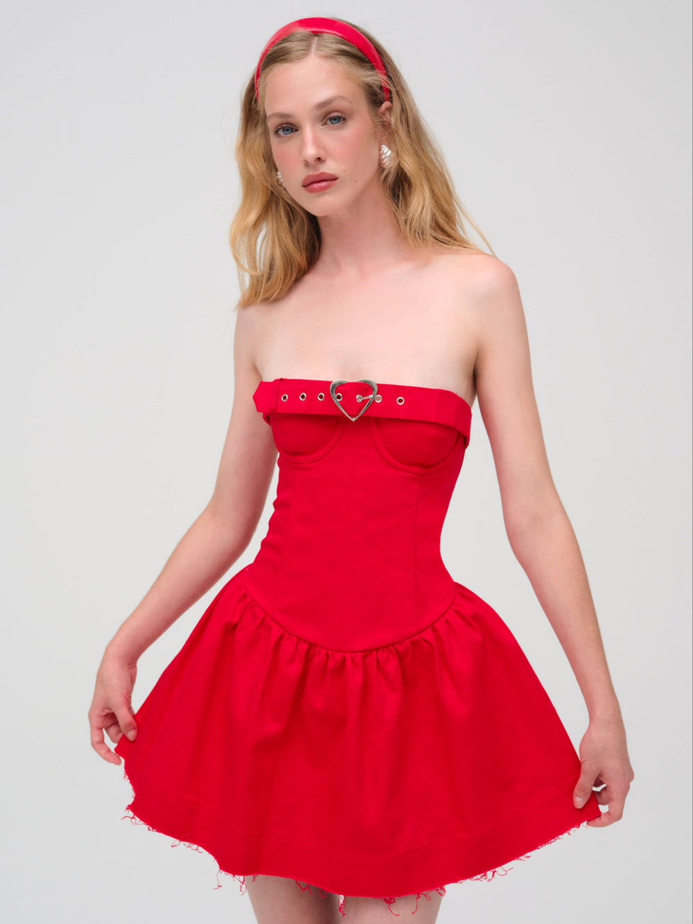 Women Lipstick Denim Mini Dress - Red