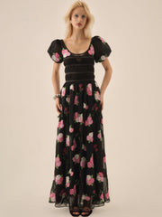 Women Midnight Garden Maxi Dress - Black