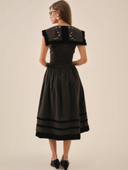 Women Train Station Poplin Midi Dress - Black
