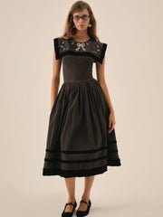 Women Train Station Poplin Midi Dress - Black