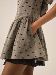 Women Twill Bow Mini Dress - Grey