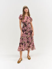 Women Adeline Floral Midi Dress - Brown