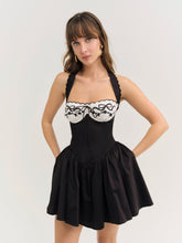 Women Tea Time Poplin Bustier Mini Dress - Black
