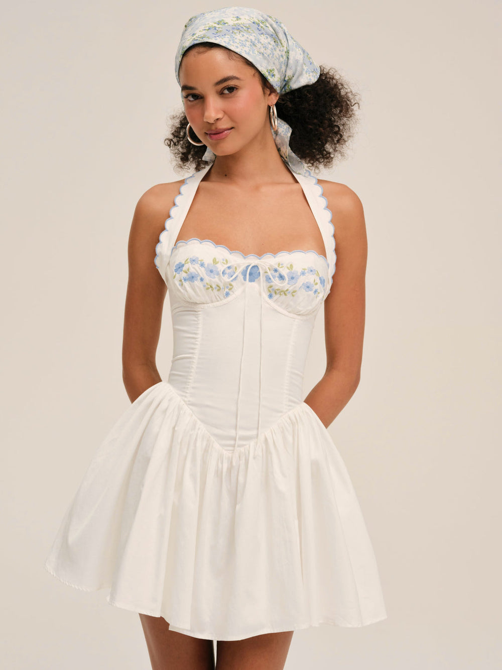 Women Tea Time Poplin Bustier Mini Dress - White