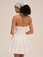 Women Tea Time Poplin Bustier Mini Dress - White