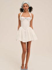Women Tea Time Poplin Bustier Mini Dress - White