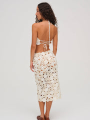 Women Floral Crochet Coverup Midi Skirt - White